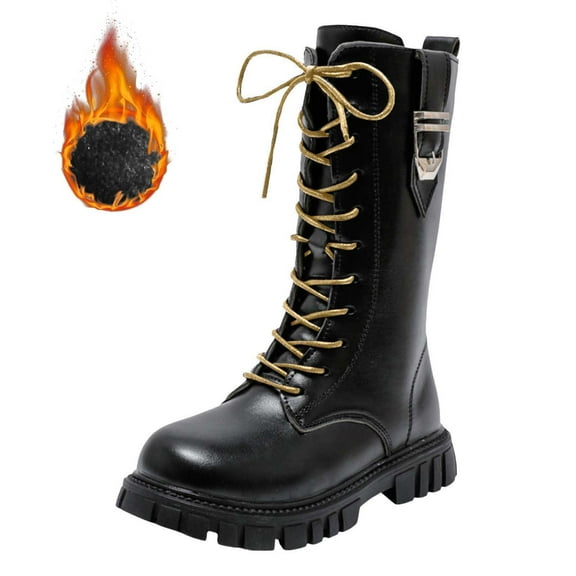 Liyamei Girls White Riding Boots Knee High Combat Boots with Side Zipper Toddler Kids Tall Lace Up Shoes Size 3