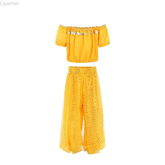 Liyamei Handmade Children Girl Belly Dance Kids Belly Dancing Dance Cloth Girls Casual Sets Size Yellow 9-11 Years