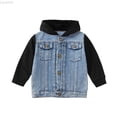 thumbnail image 1 of Liyamei Kids Denim Patchwork Hooded Jacket with Button Front for Fall Casual Wear Size 18-24 Months, 1 of 6