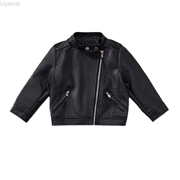 Liyamei Kids Leather Motorcycle Jacket with Lapel for Fall Fashion Wear Size 4-5 Years
