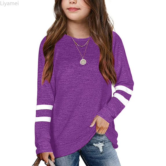 Liyamei Kids Girls Casual Crewneck Tunic Tops Long Sleeve Pullover Sweatshirt Casual Loose Blouse T-Shirt Little Girls Shirts Size 10-11 Years