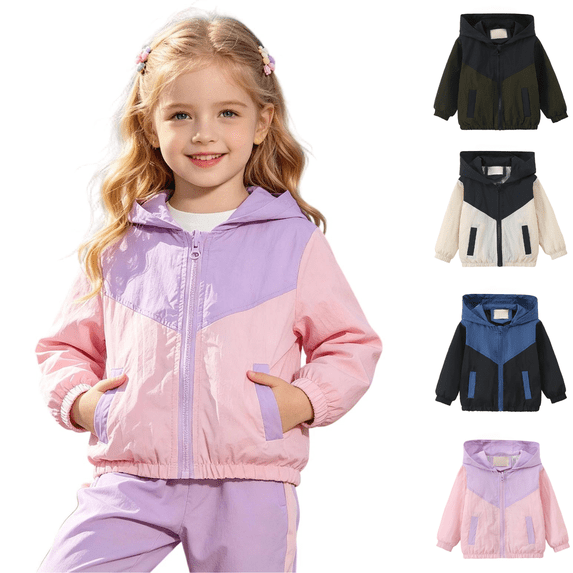 Liyamei Kids Lightweight Hooded Patchwork Jacket with Zipper for Fall Windproof Wear Size 2-3 Years