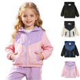 thumbnail image 1 of Liyamei Kids Lightweight Hooded Patchwork Jacket with Zipper for Fall Windproof Wear Size 4-5 Years, 1 of 7