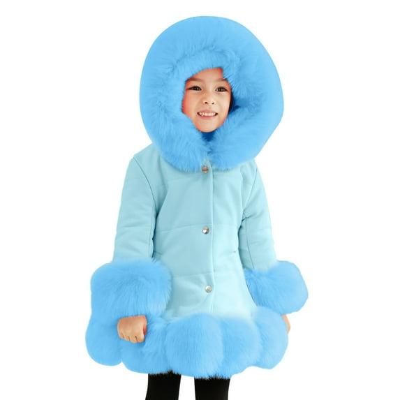 Liyamei Kids Little Girl's Thicken Coat Winter Warm Faur Leather Button Down Jacket With Hood Long Sleeve Outerwear Girls Hooded Winter Coat Size 18-24 Months