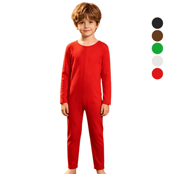 Liyamei Kids Solid Green Long Sleeve Jumpsuit Full Body Bodysuit 5-12Y