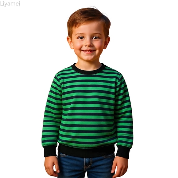Liyamei Kids Striped Crewneck Sweatshirt Long Sleeve Casual Pullover Size 3-14