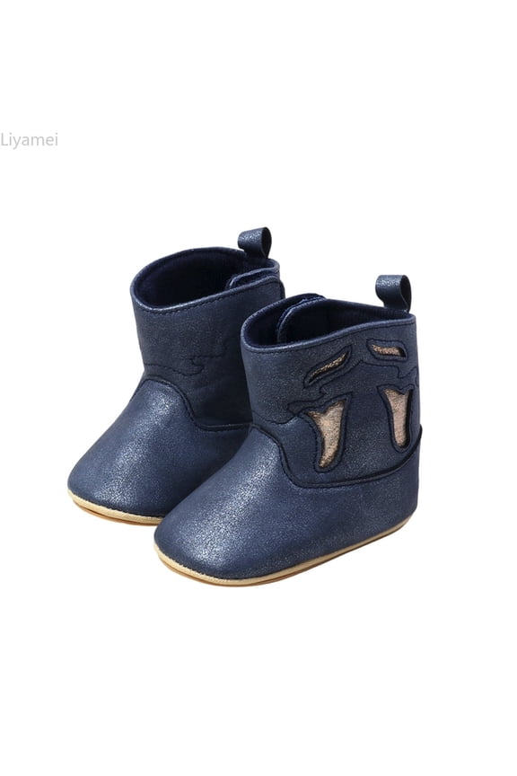 Leather Western Boots Cowboy Bootie Soft Sole Nonslip Crib Shoes For Baby Toddler Girls Boys Baby Boots Size 7 M