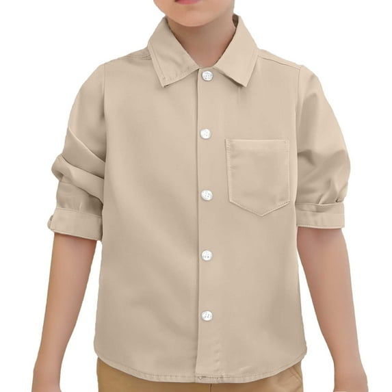 Liyamei Little Big Boys' Long Sleeve Button Down Casual Dress Shirt Size 8-9 Years