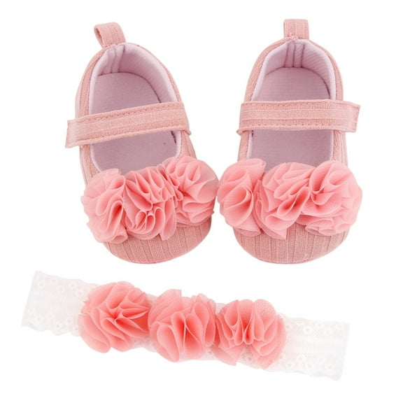 Liyamei Shoes Flowers Princess Solid Prewalker Soft Headband Girls Baby Toddler Baby Shoes Baby Shoes Size 0-6 Months