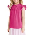 thumbnail image 1 of Liyamei Solid Color Ruffled Short Sleeve Fashion Casual Cute Girl Ruffled Neck Pleated Texture Shirt Girls Plus Size Tops Size 5-6 Years, 1 of 5