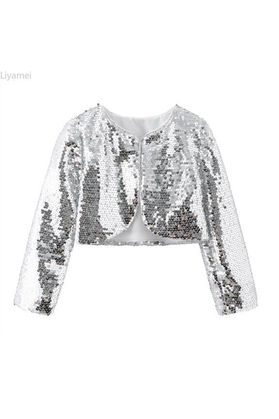 Spring Autumn Children's Dress Coat Performance Wear Glitter Sequin Model Catwalk Cape Coat Girls Jackets Size 8-9 Years