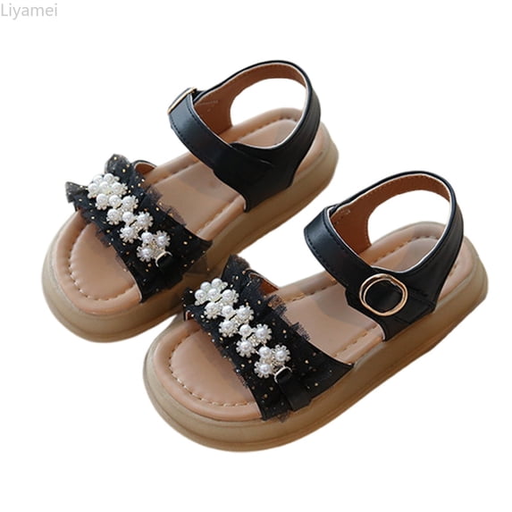 Liyamei Summer 2026 Pearl Water Sandals For Girls Cute Soft Bottom For Children And Babies Girls Dress Sandals Size Black 2-2.5 Years