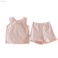 thumbnail image 1 of Liyamei Summer Girls' And Boys' Baby Pure Color Round Neck Lace Trimmed Sleeveless Top And Shorts Set Toddler Girl Outfit Set Size 3-6 Months, 1 of 5