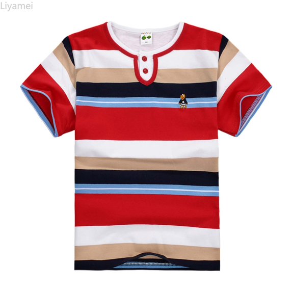 Liyamei Summer New Striped Short Sleeve T Shirt For Boys Cute Kids' Top For Toddler Boy Clothing Boys Tops Size 4-5 Years