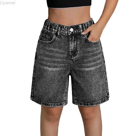 Liyamei Girls High Waist Denim Shorts with Five Pocket Size 7-12,Black