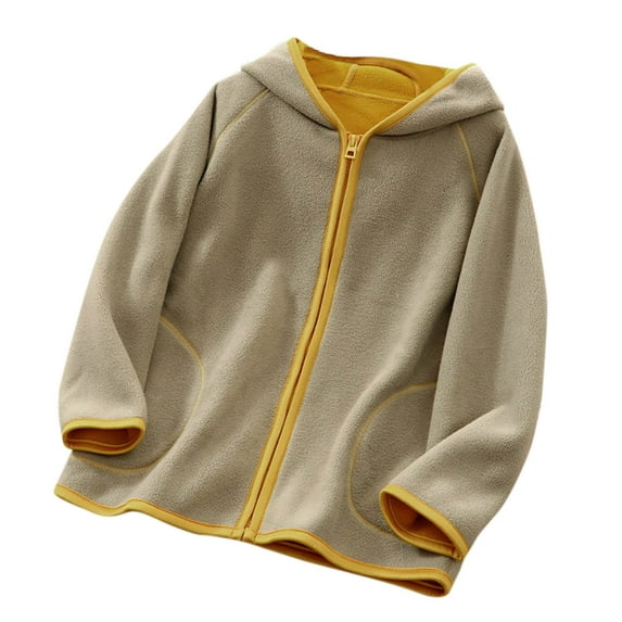 Liyamei Toddler Boys Girls Long Sleeve Autumn Winter Solid Fleece Zippered Hoodie Coat Jacket Thicken Warm Outwear Boys Fleece Jacket Size 5-6 Years