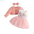 thumbnail image 1 of Liyamei Toddler Girls Floral Dress Long Sleeve Ruffles Coat Tops Headbands Outfits Spring Floral Dress Sets Size Pink 9-12 Months, 1 of 5