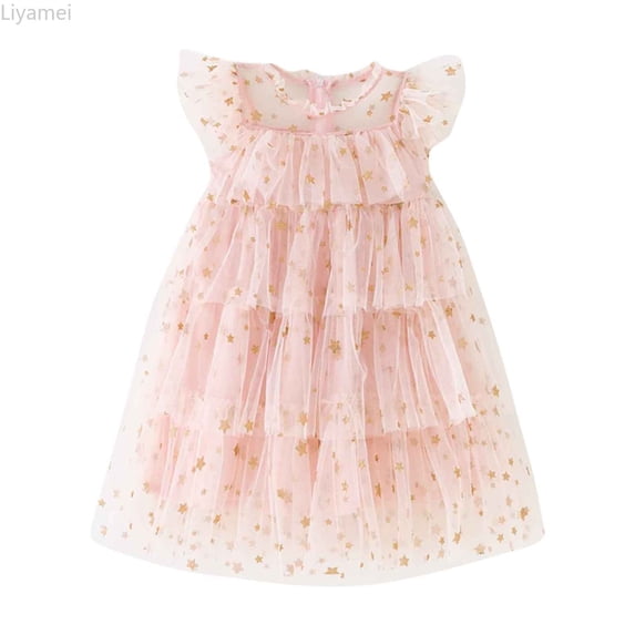 Liyamei Toddler Girls Fly Sleeve Star Dress Dance Party Ruffles Dresses Clothes Girls Dresses 2-3 Years