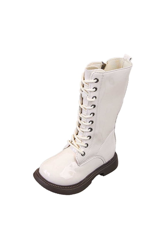 Toddler Girls Knee High Combat Boots Lace Up Ankle Boots White Shoes for Kids Size 10