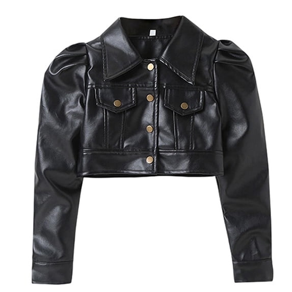 Liyamei Toddler Girls Motorcycle Jackets PU Leather Coat Turn Down Collar Long Sleeve Crop Outerwear Coats Girls Winter Coat Size 3-4 Years