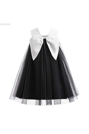 Toddler Girls Sleeveless Holiday Party Bowknot Dress Dance Party Dresses Girls Dresses 5-6 Years
