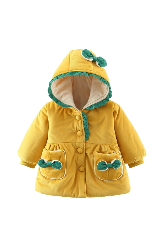 Toddler Girls Warm Bowknot Ruffles Coat Jacket Contrast Color Long Sleeve Winter Clothes Lightweight Down Jacket for Girls Size 12-18 Months