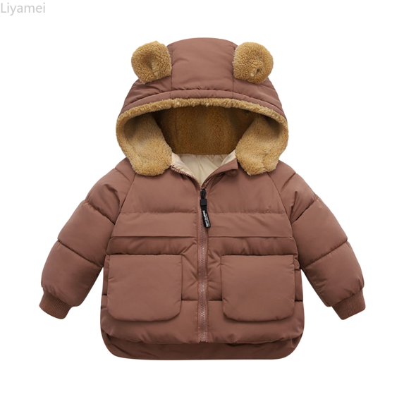 Liyamei Toddler Kids Baby Boys Girls Winter Warm Solid Coats Bear Ears Hooded Padded Jacket Outwear Boys Jackets Size 12-18 Months