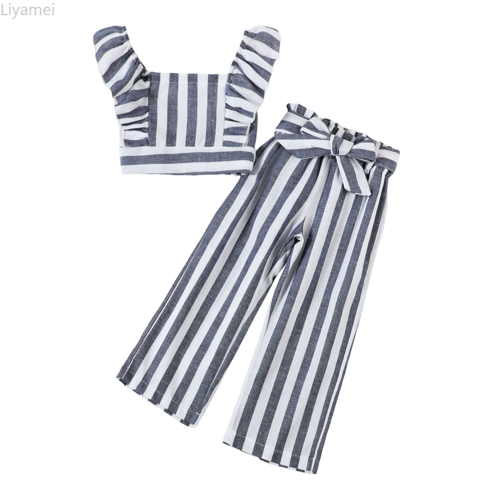 Liyamei Toddler Kids Girl Suit Striped Flying Sleeve Ruffled Top ...