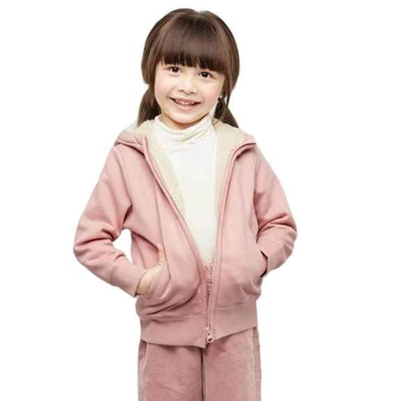 Liyamei Winter Girls Fleece Jacket With Hood Warm Thickened Windproof Zip Up Coats For Kids Soft Outerwear Girls Down Coat Size 2-3 Years