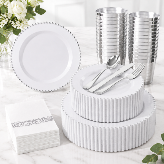 Liyh 350 Plastic Dinnerware Set For 50 Guests - White
