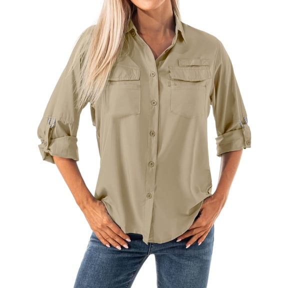 Liyiyiyia Button Down Shirts for Women UPF 50 Long Sleeve UV Shirts Women Fall Clothes for Safari Fishing Hiking