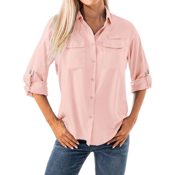 Liyiyiyia Fall Shirts for Women Long Shirts Fishing Button Down Blouse Quick Dry Hiking Casual Tops