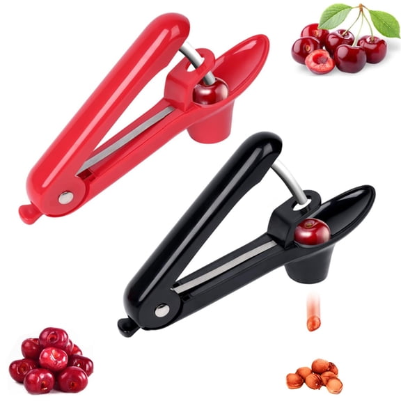 Liyquint 2 Pcs Cherry Pitter Tool, Stainless Steel Cherry Stoner, Cherry Core Remover with Hand-held Push Design, Multi-Use Household Kitchen Gadget for Cherry, Jujube, Olive(Red)