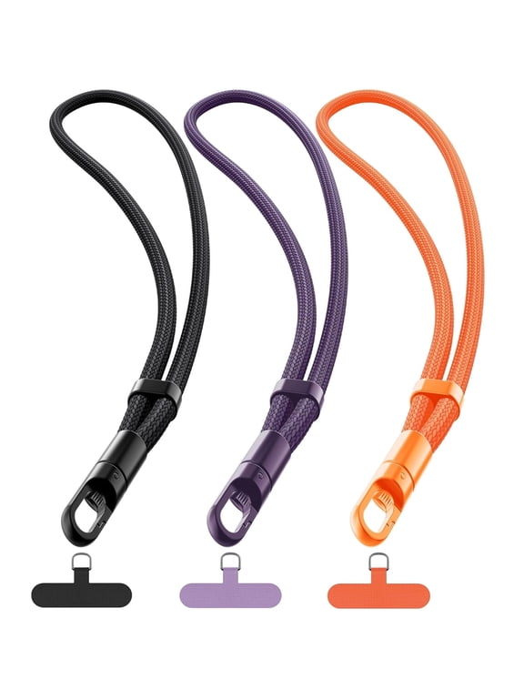 3 Pack Phone Lanyard,Adjustable Phone Wrist Strap Chain with Tether Tabs, 360°Rotating Wristlet Keychain Strap without Tangles for Cellphone Case Keys Women Men, Black, Dark Purple, Orange