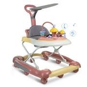 Liyufly Baby Walker, 4-in-1 Discover and Play Musical Baby Walkers for Girls Boys, for 7-18 Months Infant, Pink