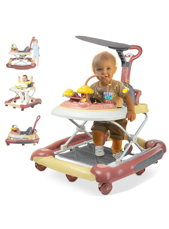 Liyufly 4-in-1 Discover & Play Musical Baby Walkers by Girls Boys, Pink - Unisex