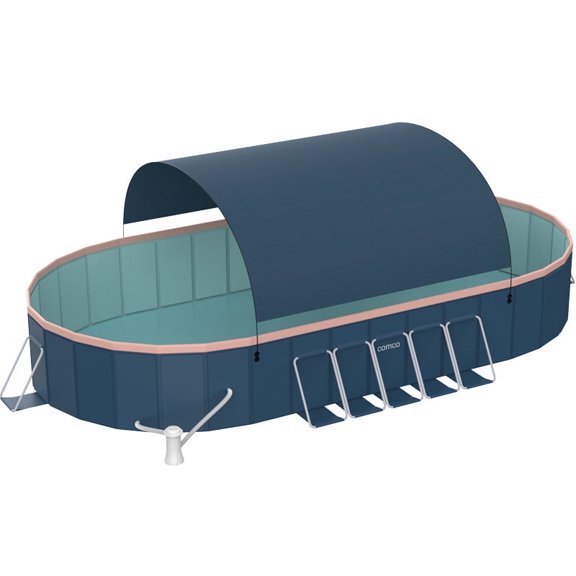 Liyufly Foldable Above Ground Swimming Pool, Metal Steel Frame Kiddie Pools with Canopy Sunshade for Backyard, Garden, Lawn for Adults, 105in