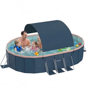 Liyufly Foldable Above Ground Swimming Pool, Metal Steel Frame Kiddie Pools with Canopy Sunshade for Backyard, Garden, Lawn for Adults, 105in