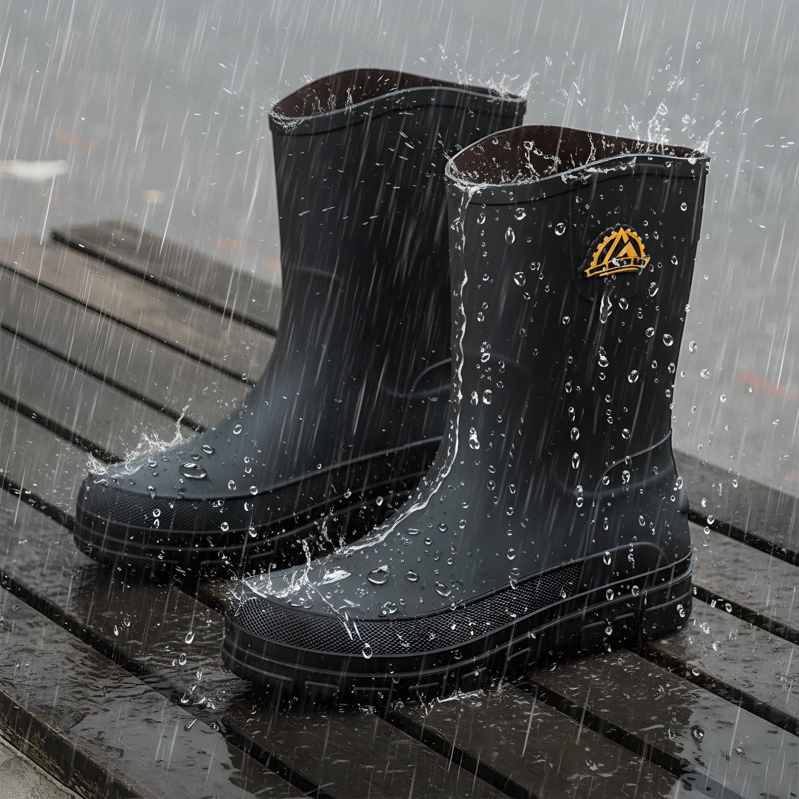 Liyufly Rain Boots for Men, Non-Slip Waterproof Rubber Boots Outdoor Garden Mid Calf Muck Work Shoes Rainboots for Fishing Climbing, Black, Size 11