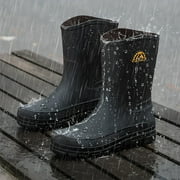 LIYUFLY Rain Boots for Men, Non-Slip Waterproof Rubber Boots Outdoor Garden Mid Calf Muck Work Shoes Rainboots for Fishing Climbing, Black, Size 7.5