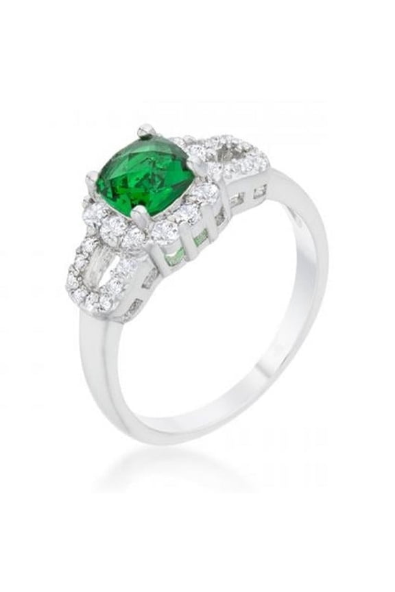 Liz 1.1 Carat Emerald Cz Rhodium Classic Ring - Size 5