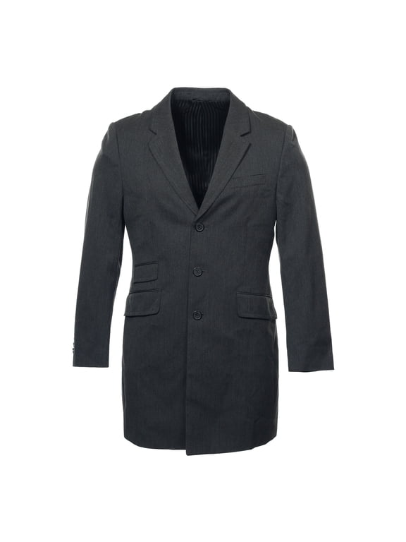 Mens Herringbone 3 Button Overcoat Jacket (Large, Deep Gray)