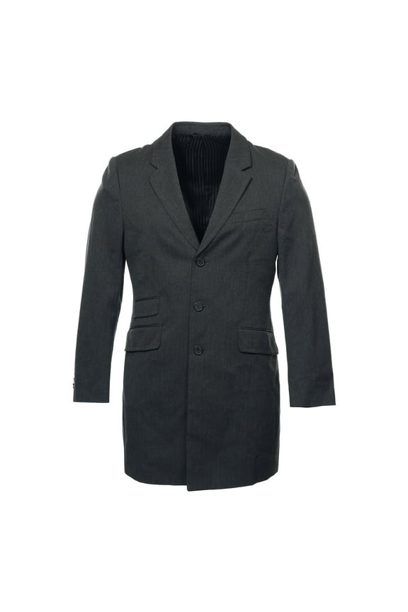 Mens Herringbone 3 Button Overcoat Jacket (Large, Deep Gray)