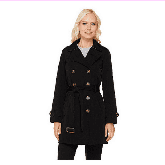Liz Claiborne New York Double Breasted Trench Coat, Black, XL , $97