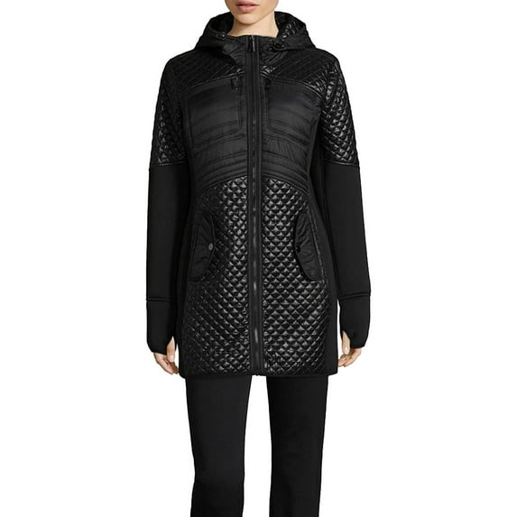 Liz Claiborne Women's Hooded Quilted Lightweight Jacket- Black - (SMALL)