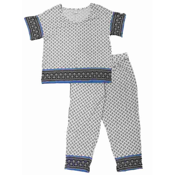 Liz Claiborne Womens 2PC White & Blue Pattern T-Shirt & Crop Pant Pajama Set XXL