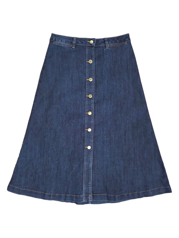 Womens Blue Denim Skirt With Button Front & Two Front Pockets 18P