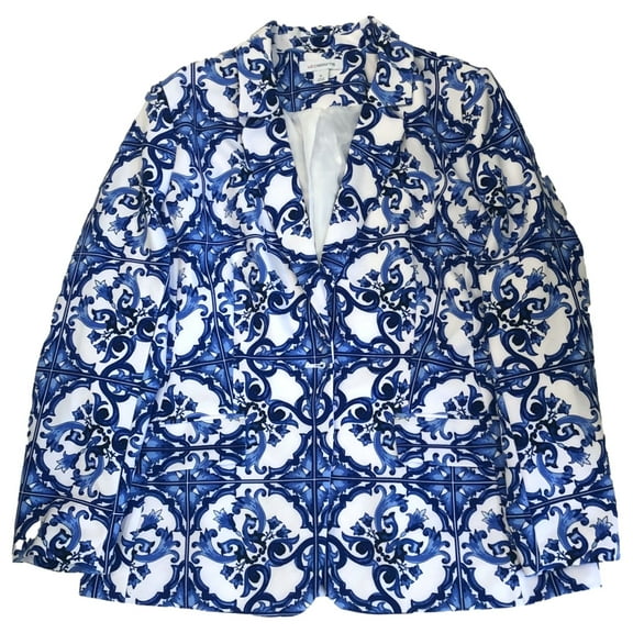Liz Claiborne Womens Blue Floral Print Blazer Jacket Sports Coat XX-Large