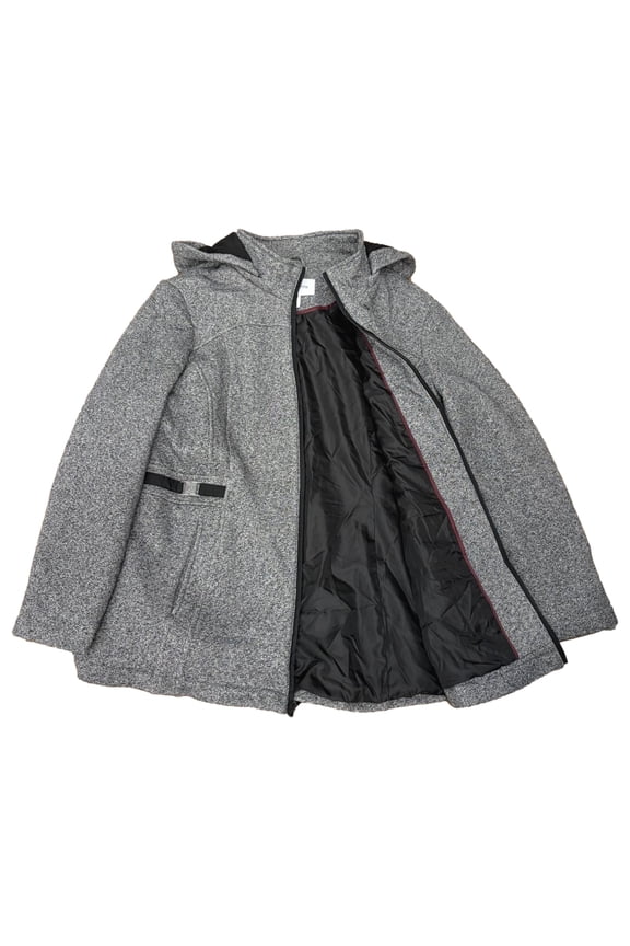 Womens Gray Tweed Hooded Fleece Jacket Mid-Weight Coat X-Large