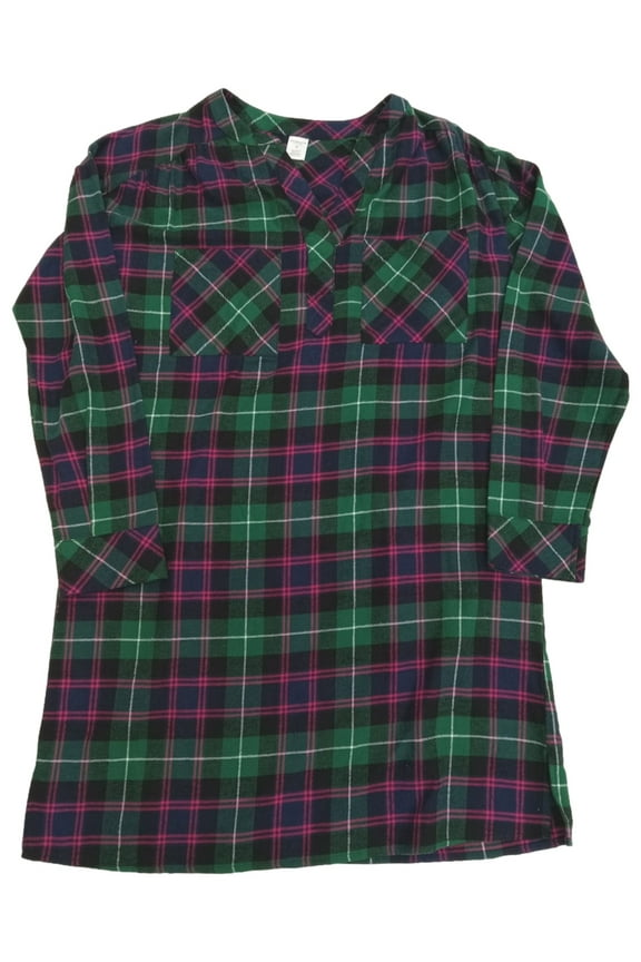 Womens Green & Pink Plaid Flannel Nightgown Night Gown Medium